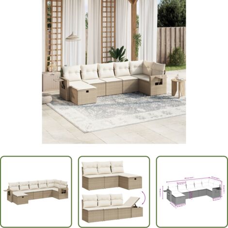 Poltrona da giardino -  Set Divani da Giardino 7 pz con Cuscini Beige in Polyrattan