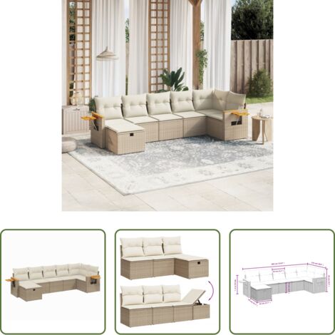 Poltrona da giardino -  Set Divani da Giardino 7 pz con Cuscini Beige in Polyrattan