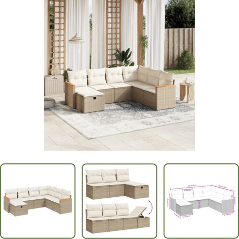 Poltrona da giardino -  Set Divani da Giardino 7 pz con Cuscini Beige in Polyrattan