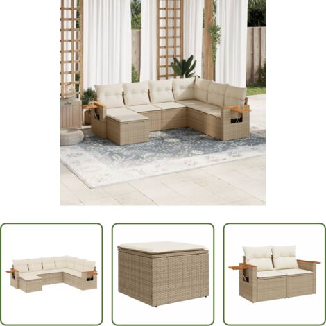 Poltrona da giardino -  Set Divani da Giardino 7 pz con Cuscini Beige in Polyrattan