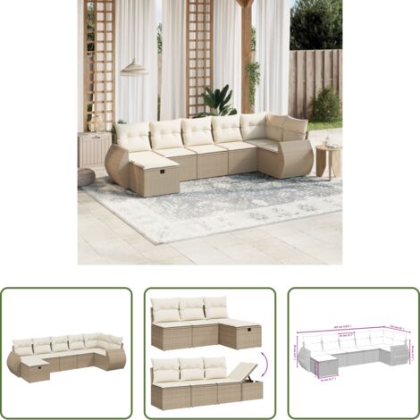 Poltrona da giardino -  Set Divani da Giardino 7 pz con Cuscini Beige in Polyrattan