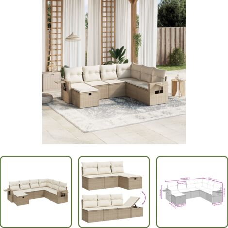 Poltrona da giardino -  Set Divani da Giardino 7 pz con Cuscini Beige in Polyrattan