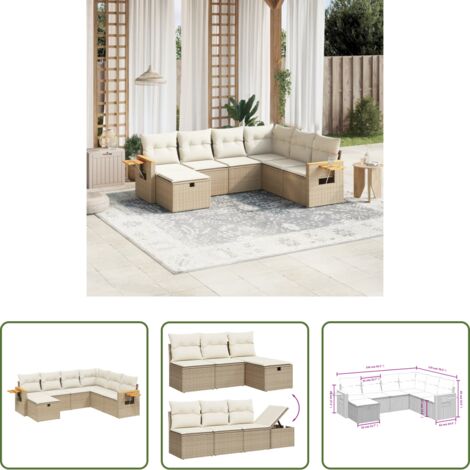Poltrona da giardino -  Set Divani da Giardino 7 pz con Cuscini Beige in Polyrattan