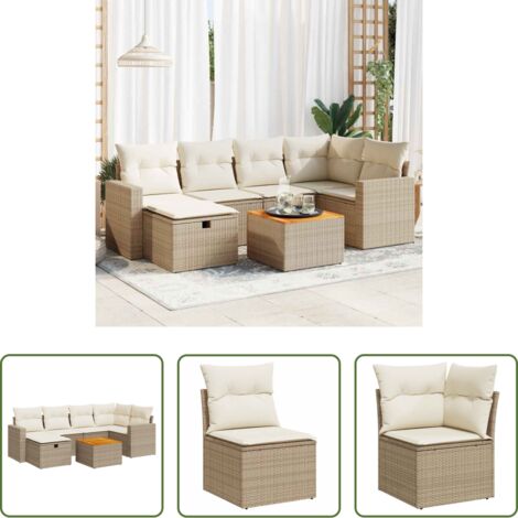 Poltrona da giardino -  Set Divani da Giardino 7 pz con Cuscini Beige in Polyrattan