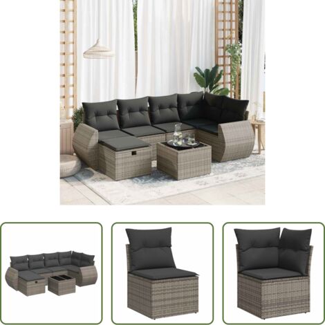 Poltrona da giardino -  Set Divani da Giardino 7 pz con Cuscini Grigio in Polyrattan