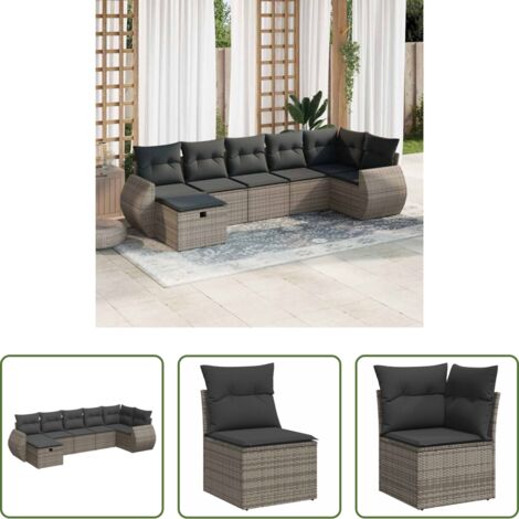Poltrona da giardino -  Set Divani da Giardino 7 pz con Cuscini Grigio in Polyrattan