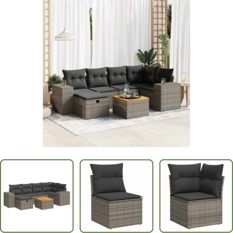 Poltrona da giardino -  Set Divani da Giardino 7 pz con Cuscini Grigio in Polyrattan