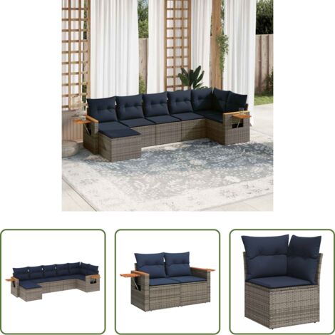 Poltrona da giardino -  Set Divani da Giardino 7 pz con Cuscini Grigio in Polyrattan