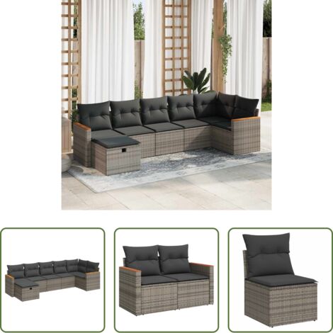 Poltrona da giardino -  Set Divani da Giardino 7 pz con Cuscini Grigio in Polyrattan