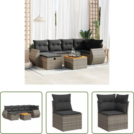 Poltrona da giardino -  Set Divani da Giardino 7 pz con Cuscini Grigio in Polyrattan
