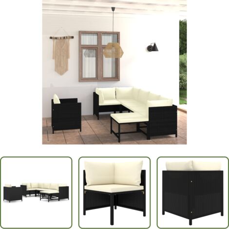 Poltrona da giardino -  Set Divani da Giardino 7 pz con Cuscini in Polyrattan Nero