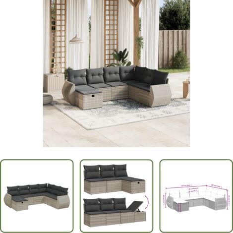 Poltrona da giardino -  Set Divani da Giardino 7pz con Cuscini Grigio Chiaro Polyrattan