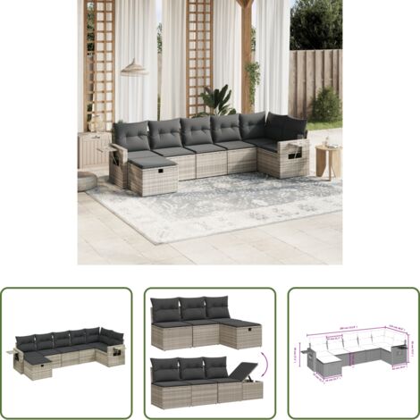 Poltrona da giardino -  Set Divani da Giardino 7pz con Cuscini Grigio Chiaro Polyrattan