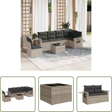 Poltrona da giardino -  Set Divani da Giardino 7pz con Cuscini Grigio Chiaro Polyrattan