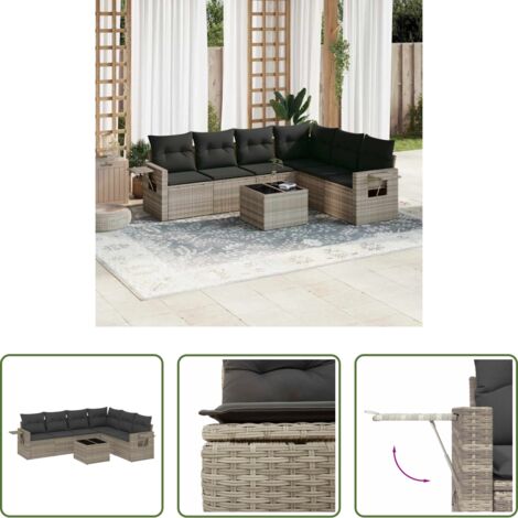 Poltrona da giardino -  Set Divani da Giardino 7pz con Cuscini Grigio Chiaro Polyrattan