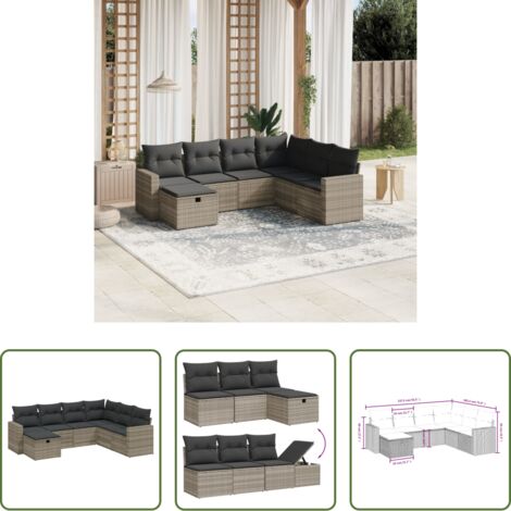 Poltrona da giardino -  Set Divani da Giardino 7pz con Cuscini Grigio Chiaro Polyrattan