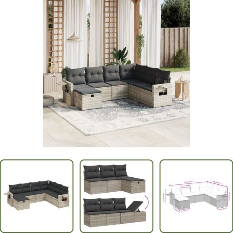 Poltrona da giardino -  Set Divani da Giardino 7pz con Cuscini Grigio Chiaro Polyrattan