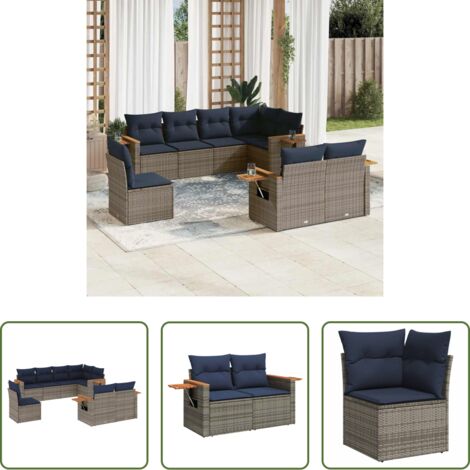Poltrona da giardino -  Set Divani da Giardino 8 pz con Cuscini Grigio in Polyrattan