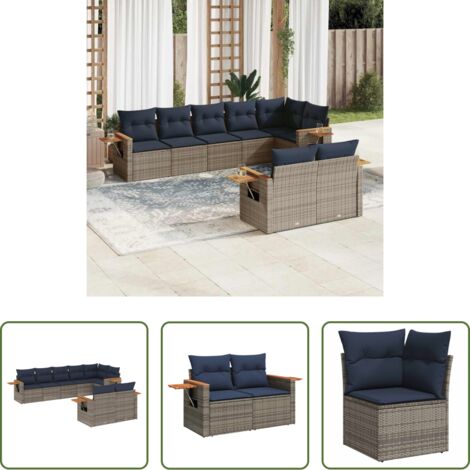Poltrona da giardino -  Set Divani da Giardino 8 pz con Cuscini Grigio in Polyrattan
