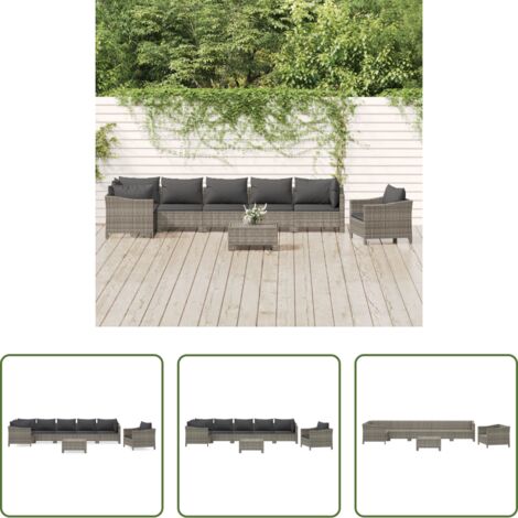 Poltrona da giardino -  Set Divani da Giardino 8 pz con Cuscini in Polyrattan Grigio
