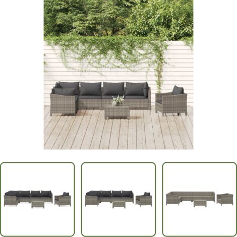 Poltrona da giardino -  Set Divani da Giardino 8 pz con Cuscini in Polyrattan Grigio
