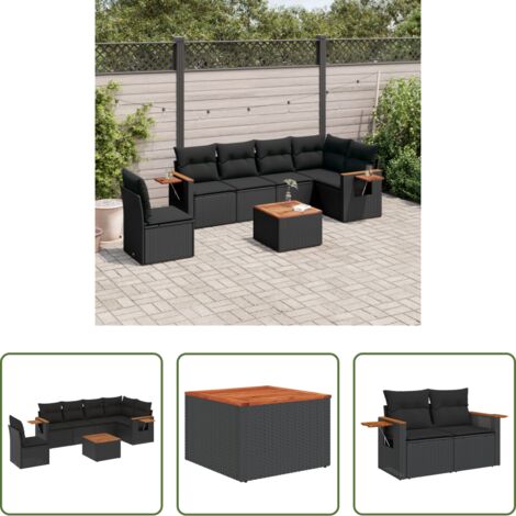Poltrona da giardino -  Set Divani da Giardino con Cuscini 7pz Nero Polyrattan