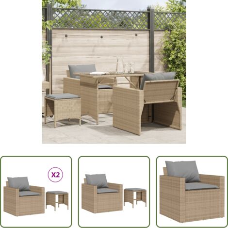 Poltrona da giardino -  Set Divano da Giardino 4 pz con Cuscini Beige in Polyrattan