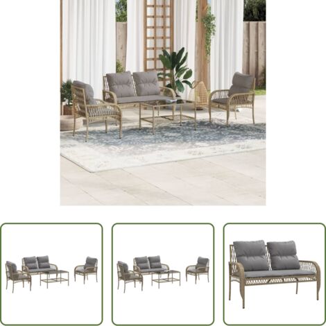 Poltrona da giardino -  Set Divano da Giardino 4 pz con Cuscini Beige in Polyrattan
