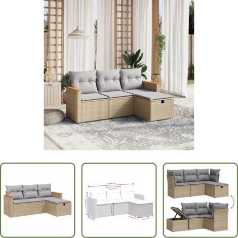 Poltrona da giardino -  Set Divano da Giardino 4 pz con Cuscini Beige Misto Polyrattan