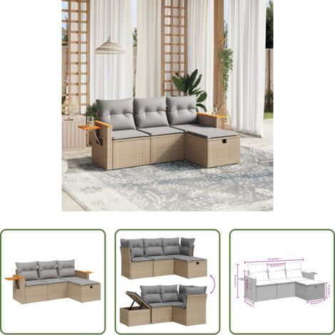 Poltrona da giardino -  Set Divano da Giardino 4 pz con Cuscini Beige Misto Polyrattan