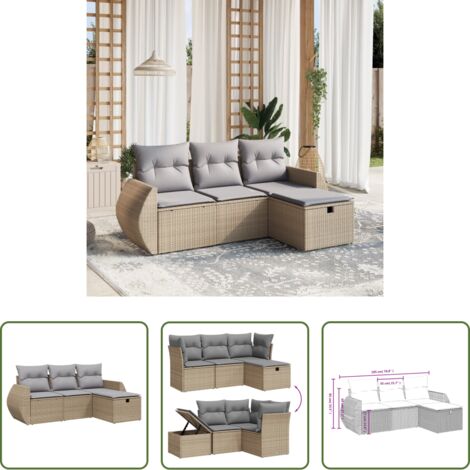 Poltrona da giardino -  Set Divano da Giardino 4 pz con Cuscini Beige Misto Polyrattan