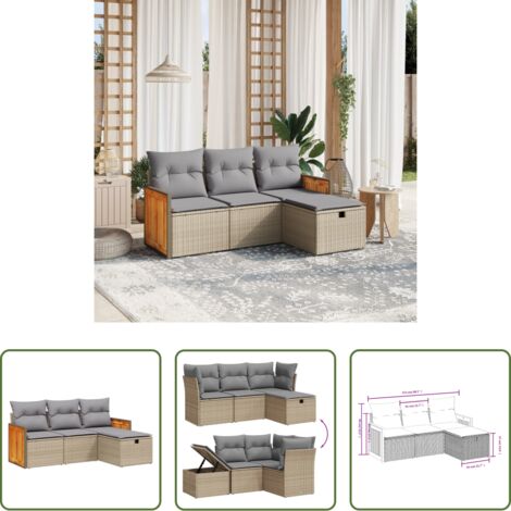 Poltrona da giardino -  Set Divano da Giardino 4 pz con Cuscini Beige Misto Polyrattan