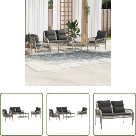 Poltrona da giardino -  Set Divano da Giardino 4pz con Cuscini Grigio Chiaro Polyrattan