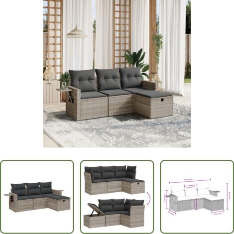 Poltrona da giardino -  Set Divano da Giardino 4pz con Cuscini Grigio Chiaro Polyrattan