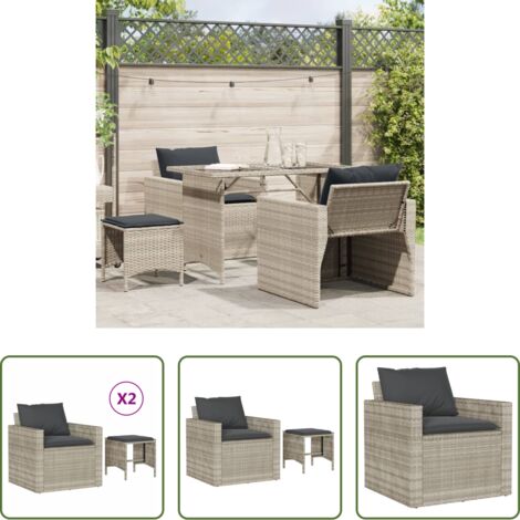 Poltrona da giardino -  Set Divano da Giardino 4pz con Cuscini Grigio Chiaro Polyrattan