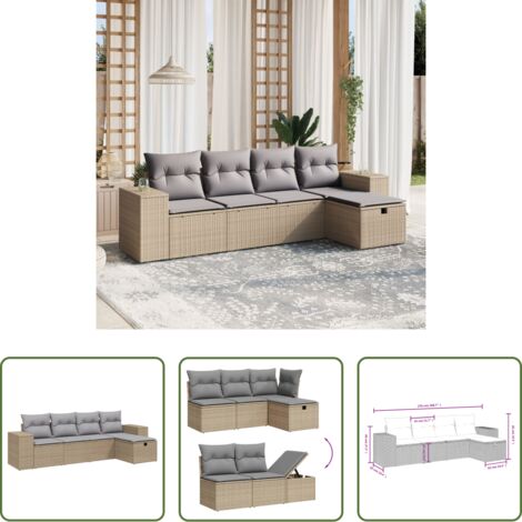Poltrona da giardino -  Set Divano da Giardino 5 pz con Cuscini Beige Misto Polyrattan