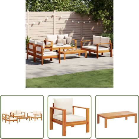 Poltrona da giardino -  Set Divano da Giardino 5 pz con Cuscini Legno Massello Acacia