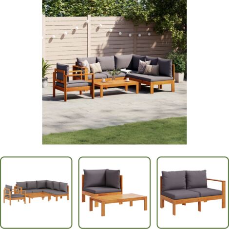Poltrona da giardino -  Set Divano da Giardino 5 pz con Cuscini Legno Massello Acacia