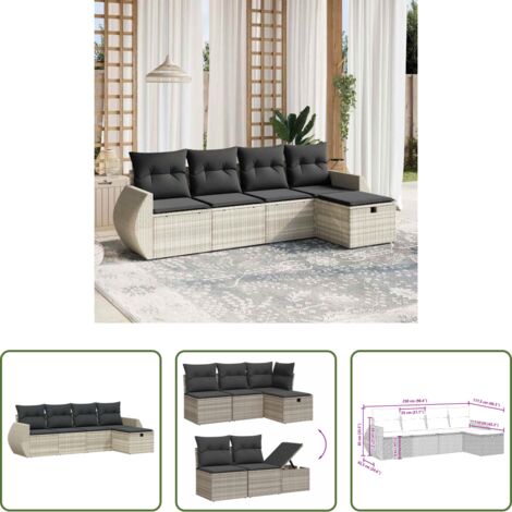 Poltrona da giardino -  Set Divano da Giardino 5pz con Cuscini Grigio Chiaro Polyrattan