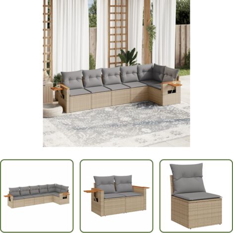 Poltrona da giardino -  Set Divano da Giardino 6 pz con Cuscini Beige in Polyrattan