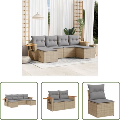 Poltrona da giardino -  Set Divano da Giardino 6 pz con Cuscini Beige in Polyrattan