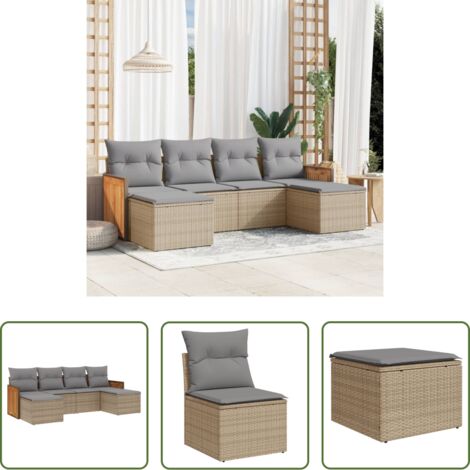 Poltrona da giardino -  Set Divano da Giardino 6 pz con Cuscini Beige in Polyrattan