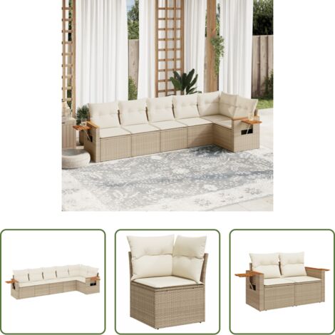 Poltrona da giardino -  Set Divano da Giardino 6 pz con Cuscini Beige in Polyrattan