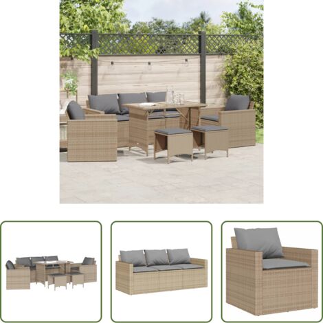 Poltrona da giardino -  Set Divano da Giardino 6 pz con Cuscini Beige in Polyrattan