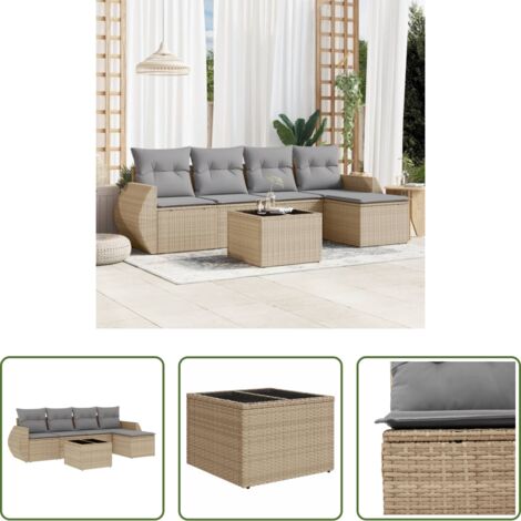 Poltrona da giardino -  Set Divano da Giardino 6 pz con Cuscini Beige in Polyrattan