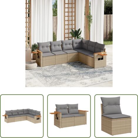 Poltrona da giardino -  Set Divano da Giardino 6 pz con Cuscini Beige in Polyrattan