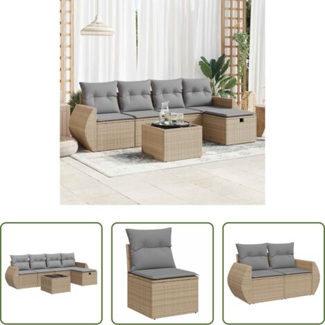 Poltrona da giardino -  Set Divano da Giardino 6 pz con Cuscini Beige in Polyrattan