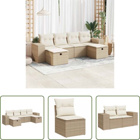 Poltrona da giardino -  Set Divano da Giardino 6 pz con Cuscini Beige in Polyrattan