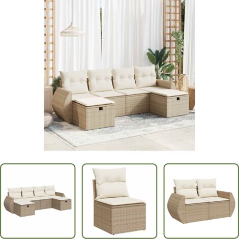 Poltrona da giardino -  Set Divano da Giardino 6 pz con Cuscini Beige in Polyrattan