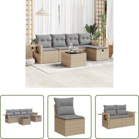 Poltrona da giardino -  Set Divano da Giardino 6 pz con Cuscini Beige in Polyrattan